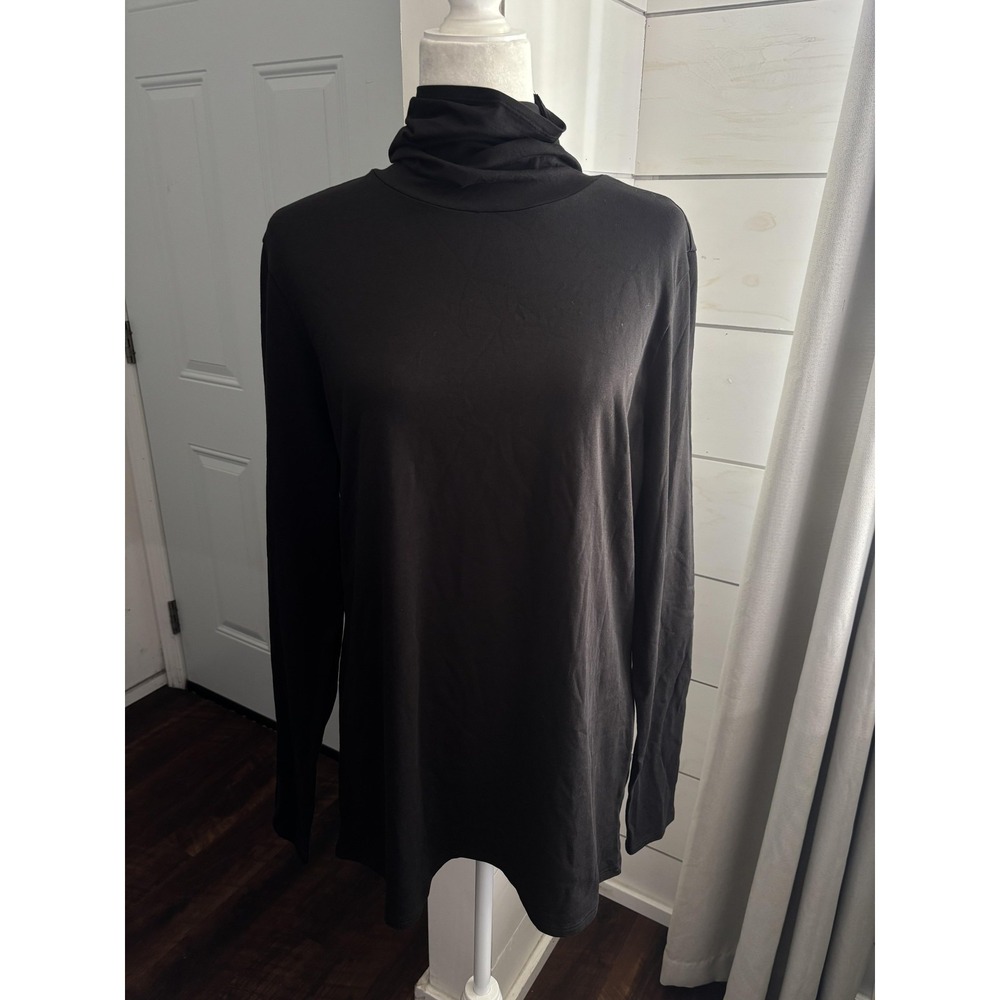 Peruvian Connection Shirt Womens XL Black Turtleneck Pima Cotton‎ Top Minimalist